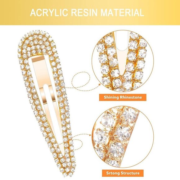 16Pcs Rhinestone Water Drop Crystal Snap Hair Clips for Girls Women main image 3